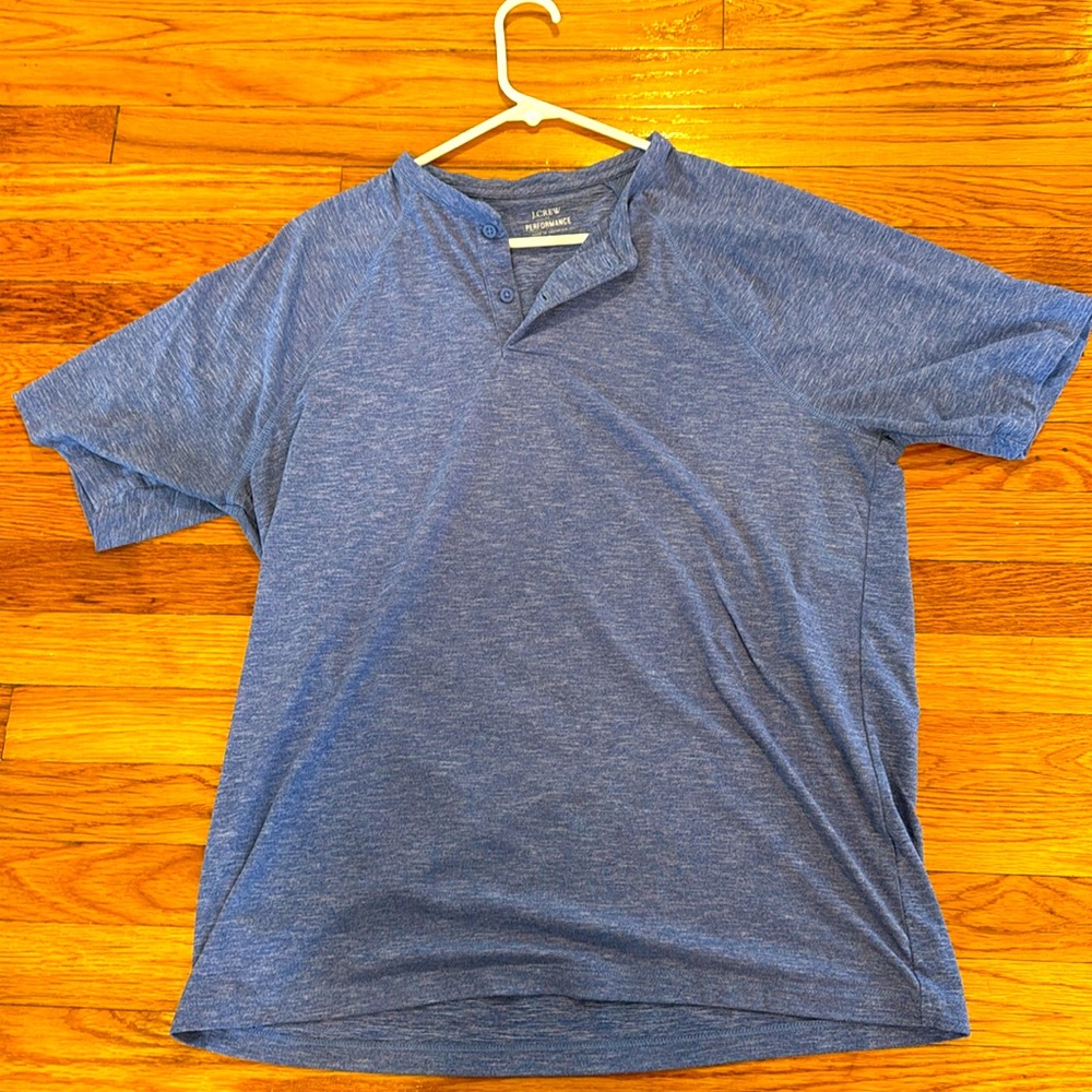 J. Crew Blue Performance Stretch Fabric Short Sleeve Henley Tee